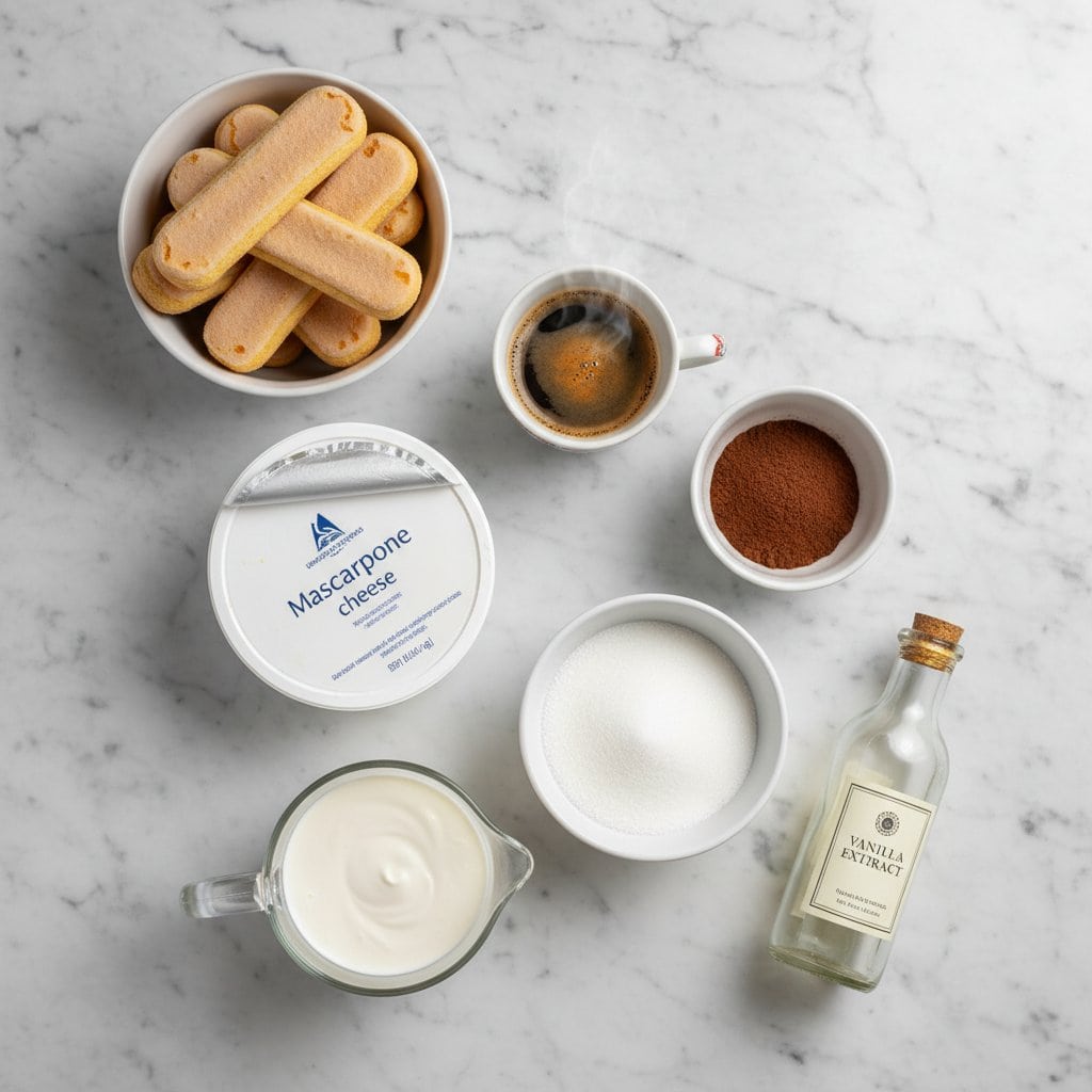 Raw ingredients for tiramisu cups