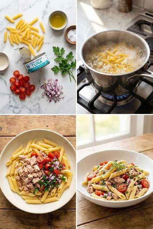 Step by step tuna pasta salad