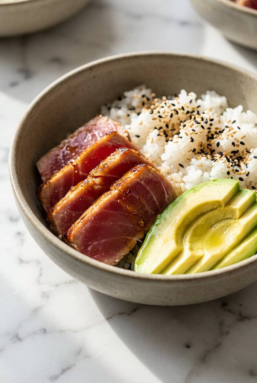 Close up of Tuna Rice Bowl