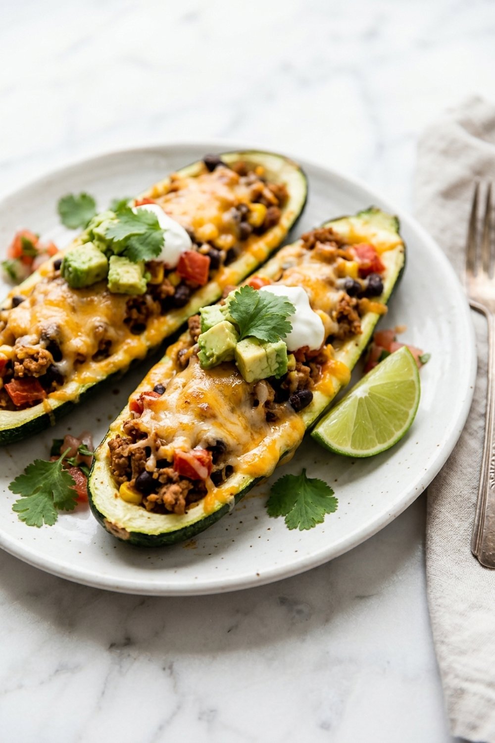Turkey Taco Zucchini Boats close up