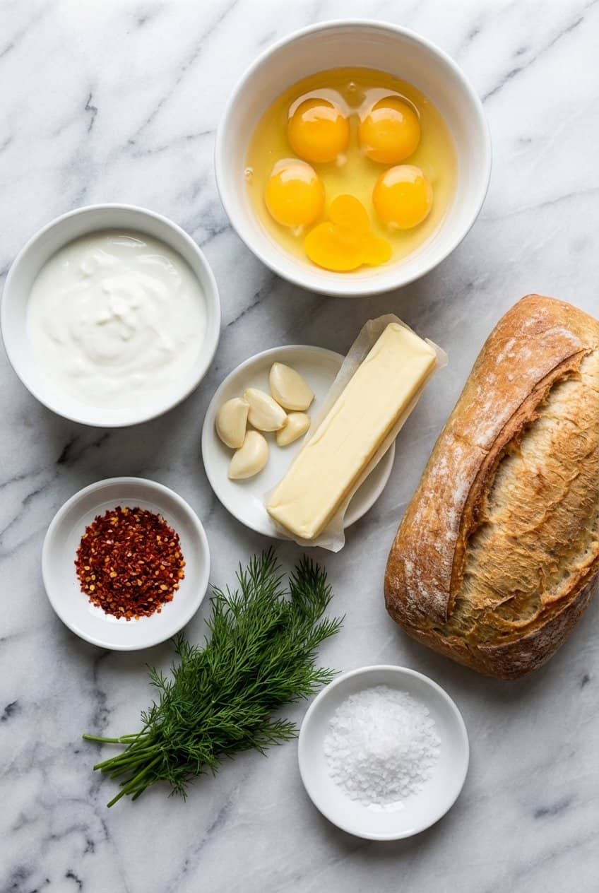 Ingredients for Turkish eggs cilbir