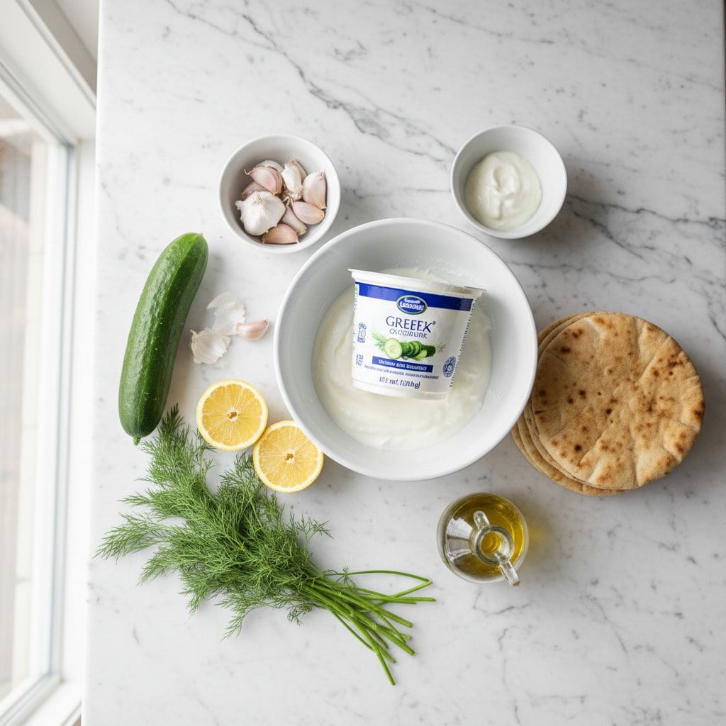 Ingredients for Tzatziki with Pita Chips