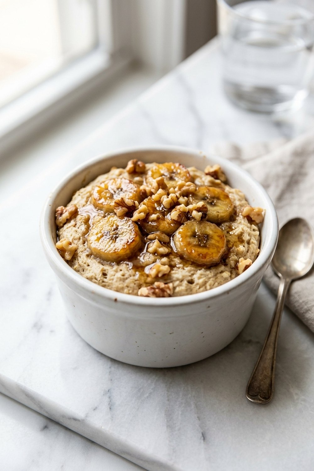 Vegan Banana Bread Baked Oats close up