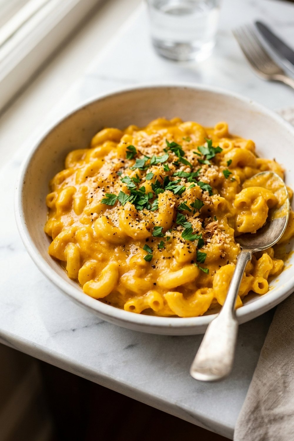 Vegan Butternut Squash Mac and Cheese close up