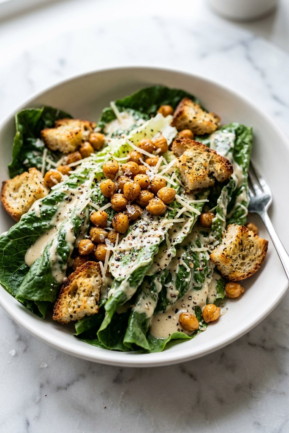 Vegan Caesar Salad with Cashew Dressing close up