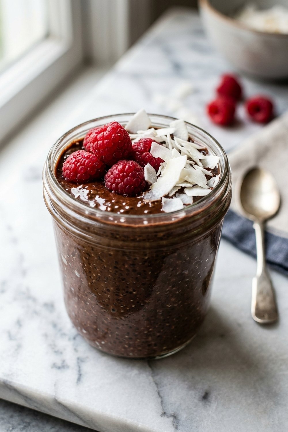 Vegan Chocolate Chia Pudding close up