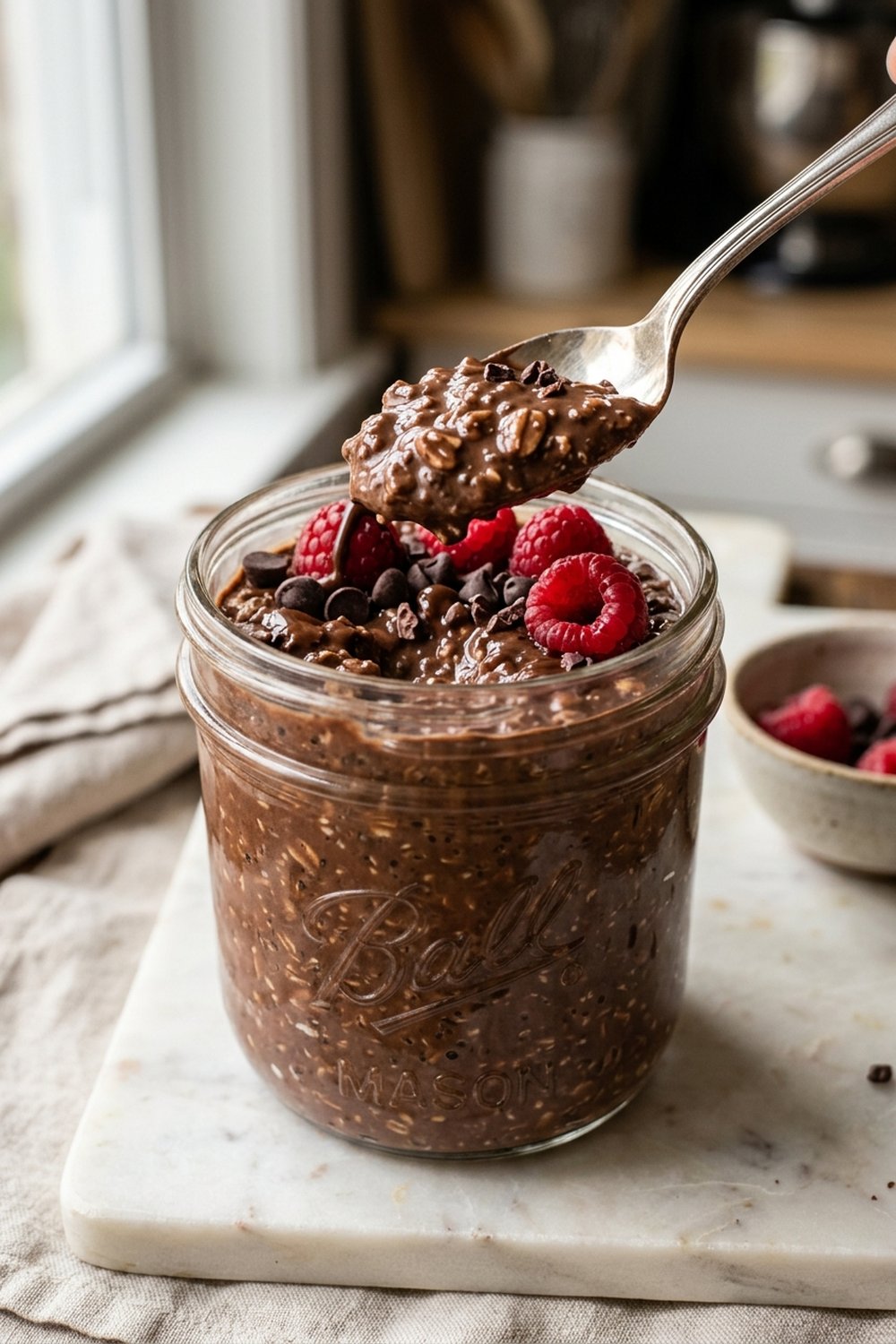 Vegan Chocolate Overnight Oats close up