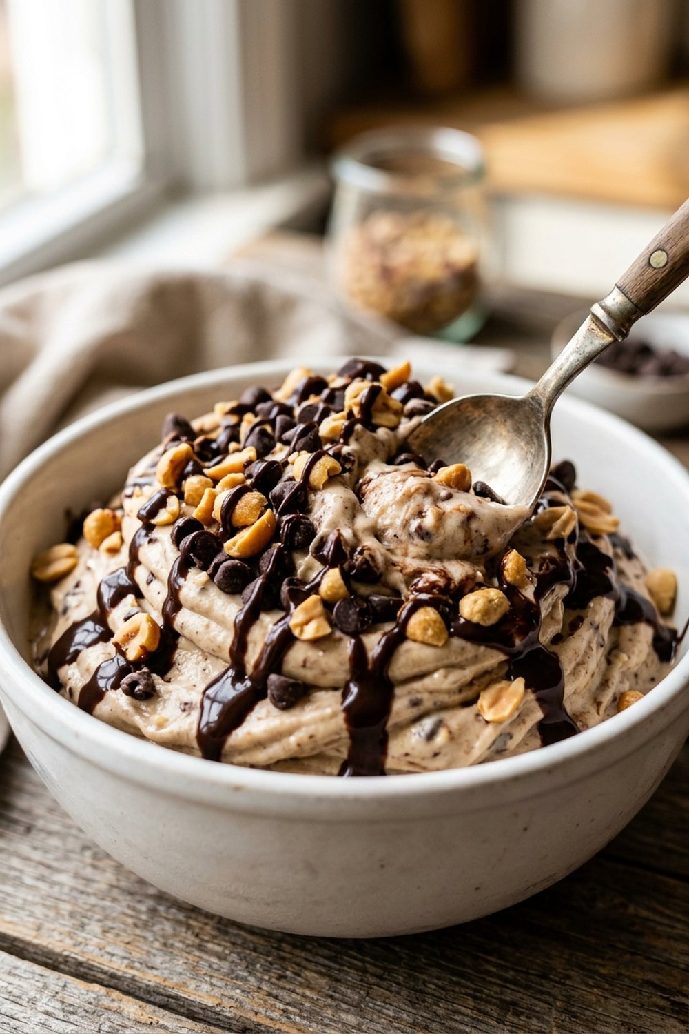 Vegan Chocolate Peanut Butter Banana Ice Cream close up