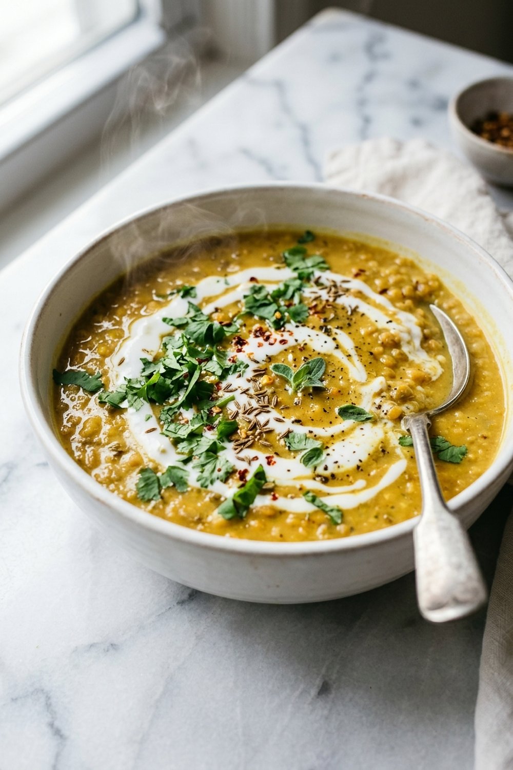 Vegan Coconut Curry Lentil Soup close up