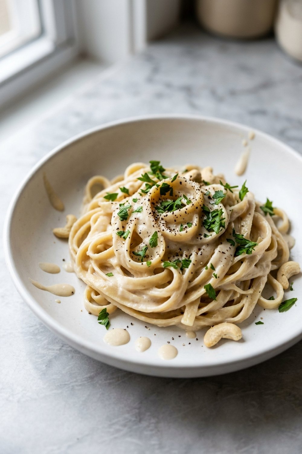 Vegan Creamy Cashew Pasta close up