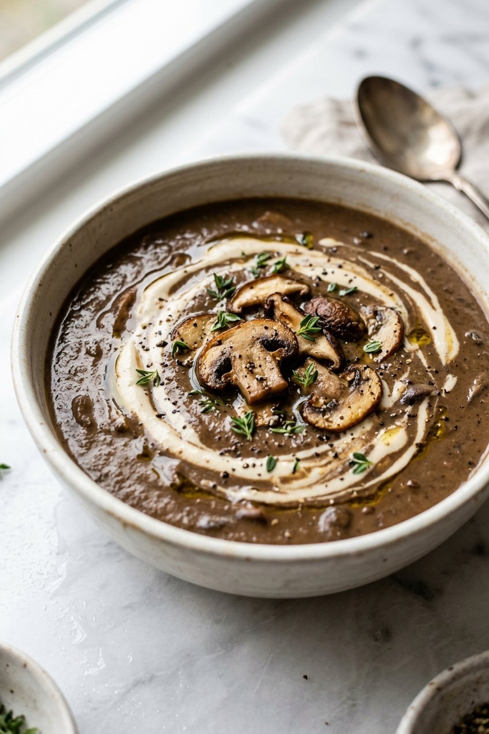 Vegan Creamy Mushroom Soup close up