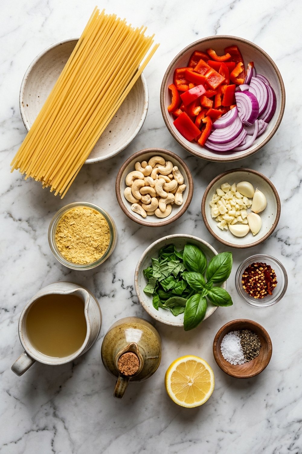 Vegan Creamy Roasted Red Pepper Pasta ingredients