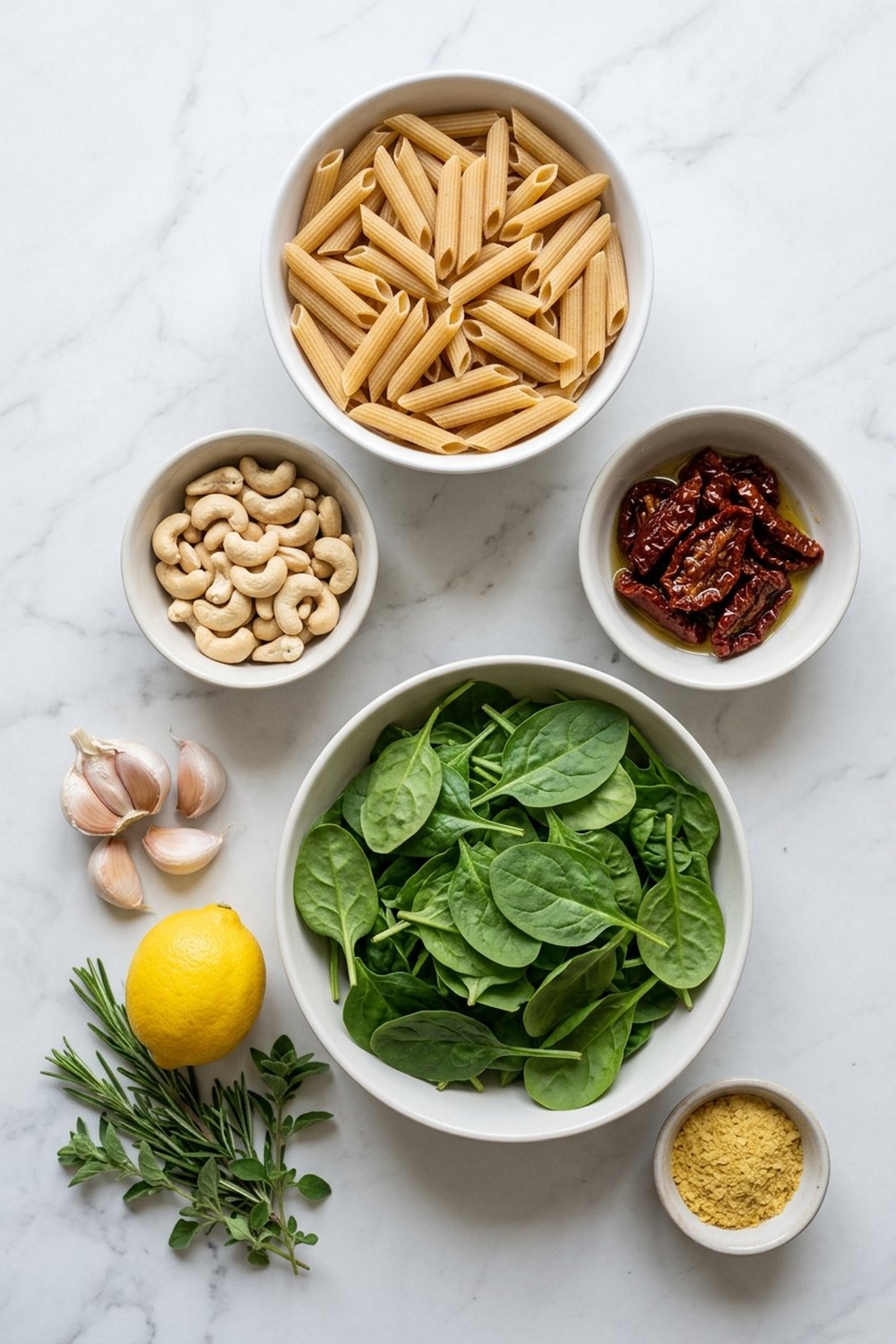 Vegan Creamy Tuscan Pasta ingredients