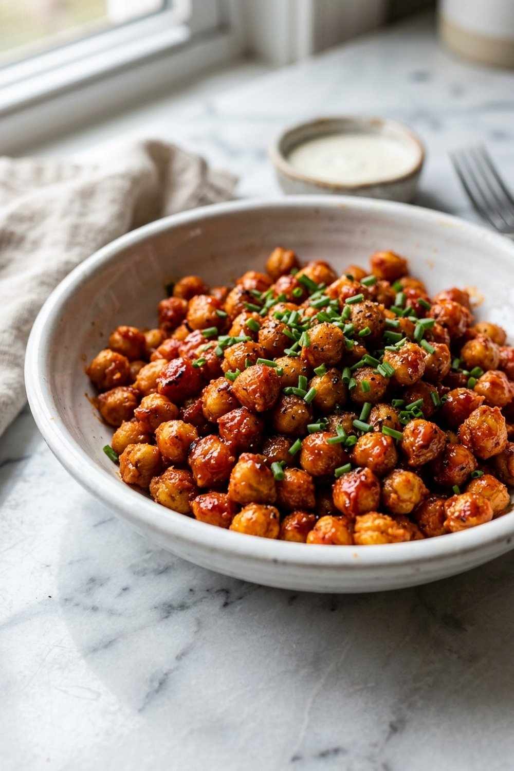 Vegan Crispy Buffalo Chickpeas close up