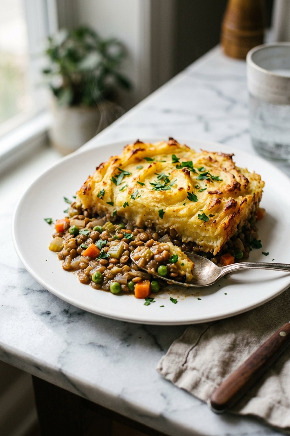 Vegan Lentil Shepherds Pie close up