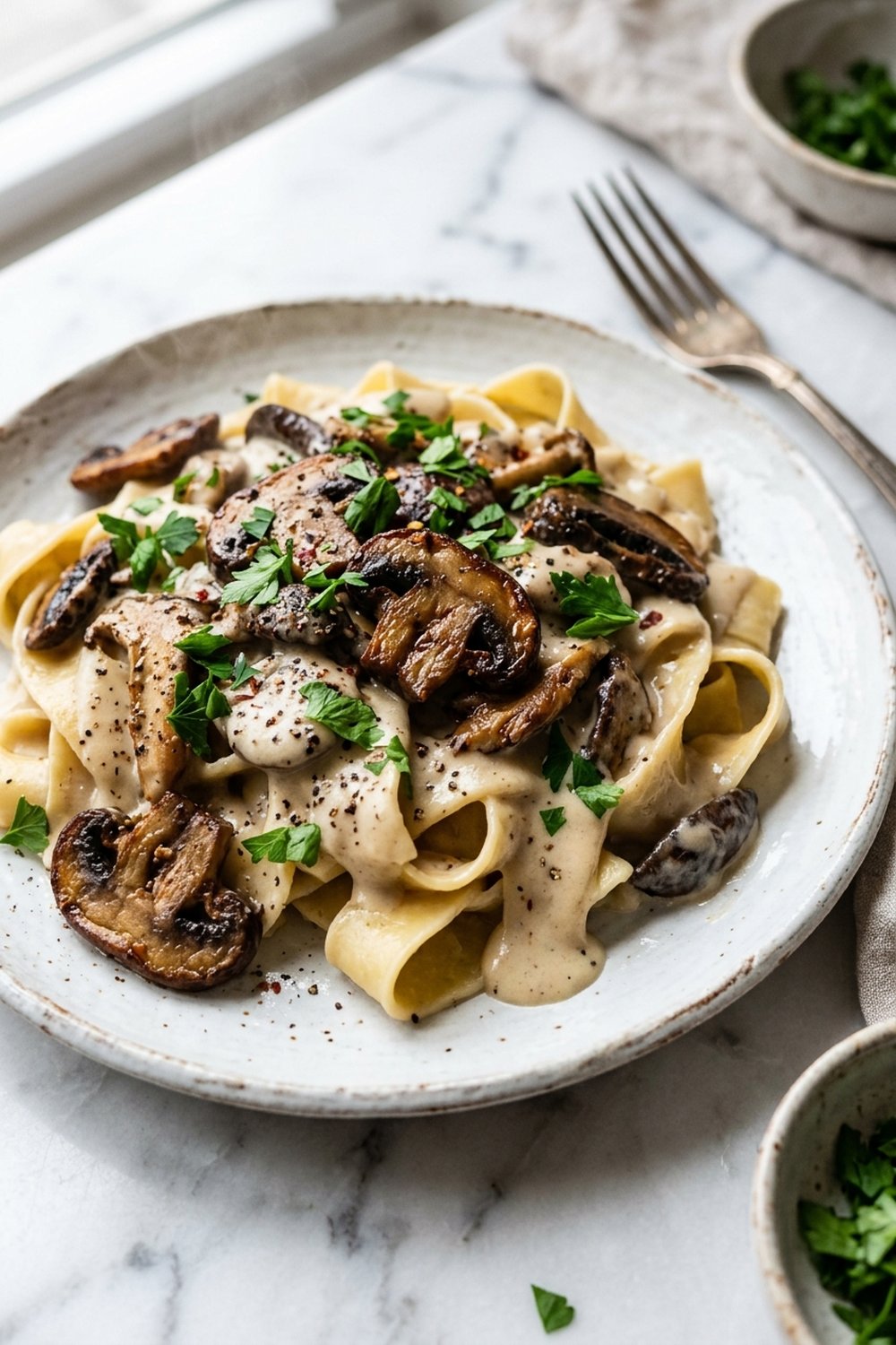 Vegan Mushroom Stroganoff close up