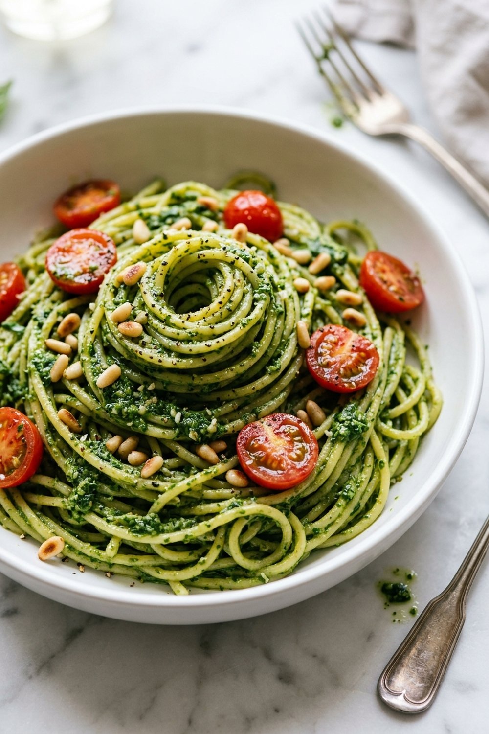 Vegan Pesto Pasta close up