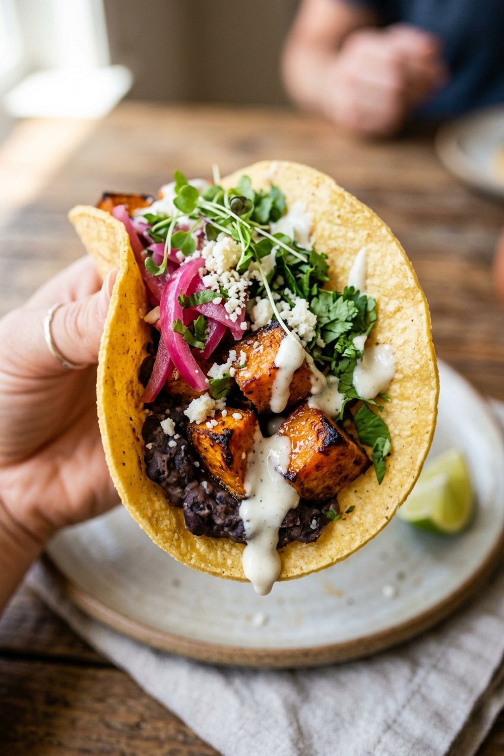 Vegan Sweet Potato Black Bean Tacos close up