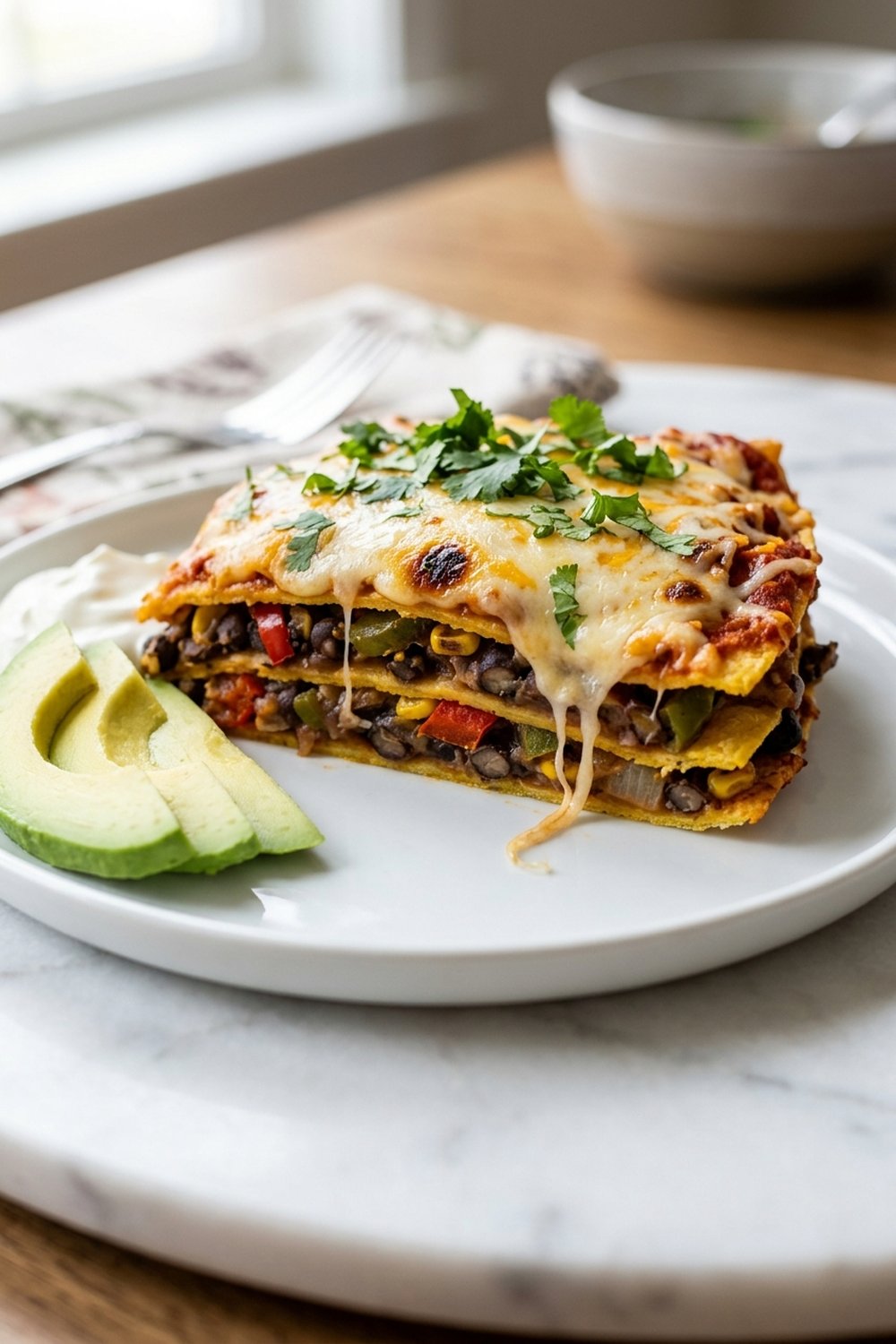 Vegetarian Black Bean Enchilada Bake close up
