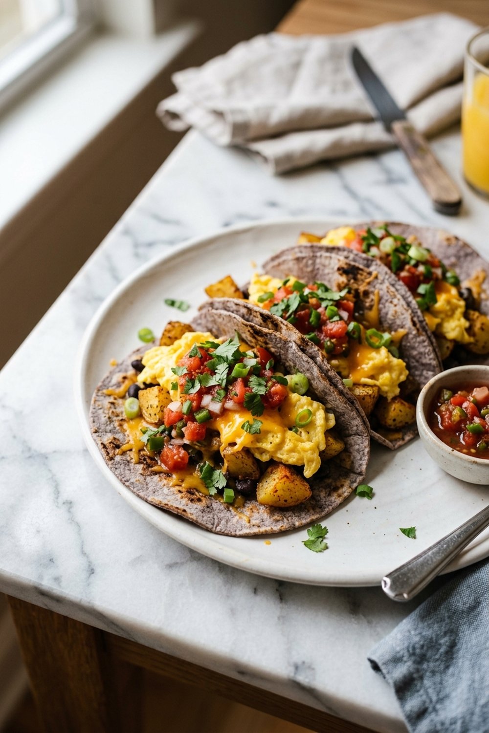 Vegetarian Breakfast Tacos close up