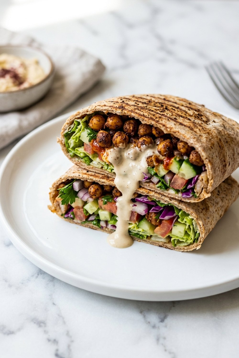 Vegetarian Chickpea Shawarma Wraps close up