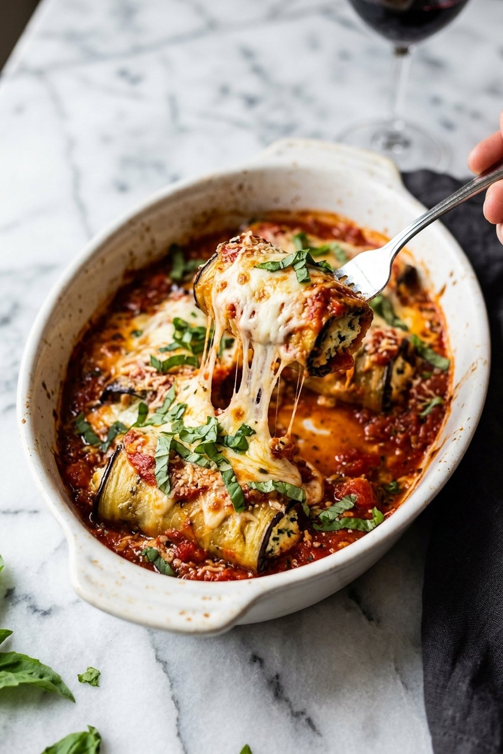 Vegetarian Eggplant Rollatini close up
