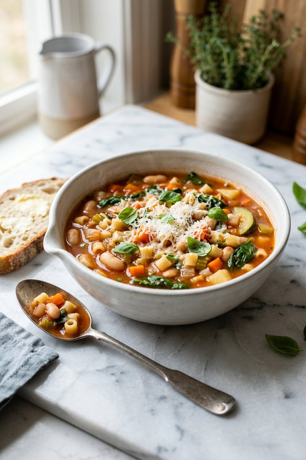 Vegetarian Minestrone Soup close up