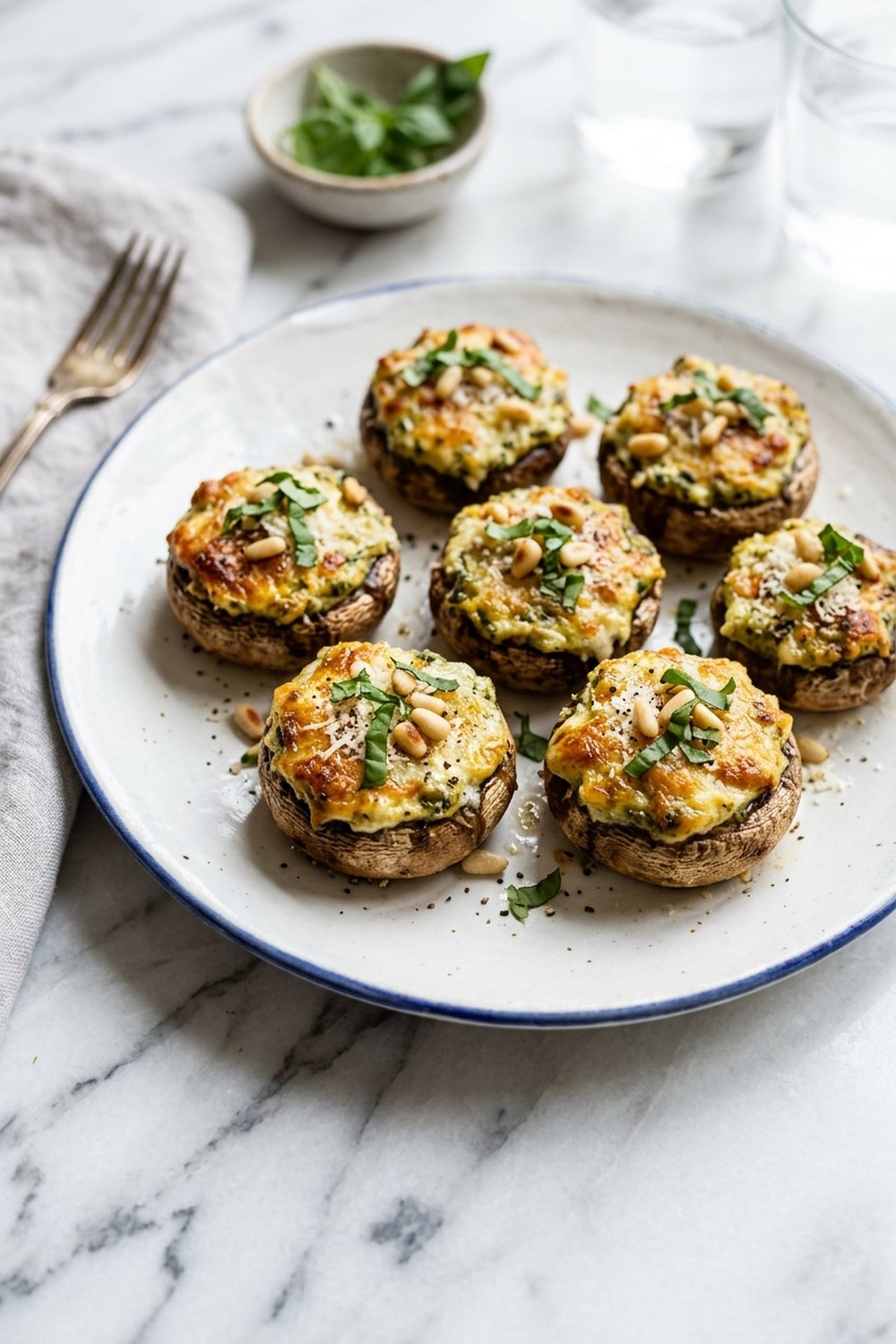 Vegetarian Pesto Stuffed Mushrooms