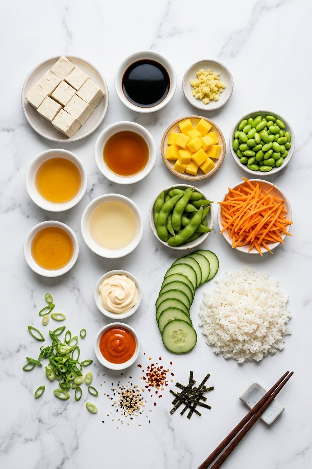 Vegetarian Poke Bowl with Tofu ingredients