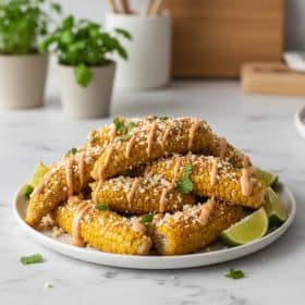 Viral TikTok corn ribs in a white ceramic dish on marble