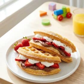 Waffle sandwiches with strawberries and Nutella