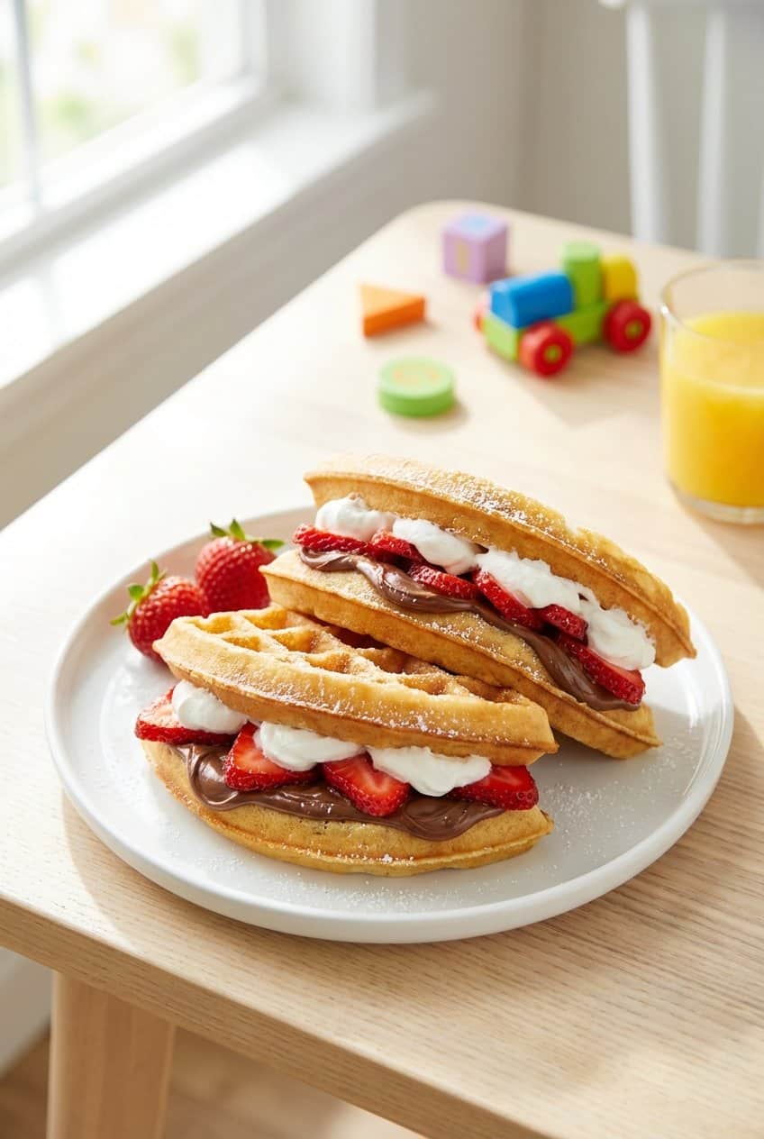 Waffle sandwiches with strawberries and Nutella
