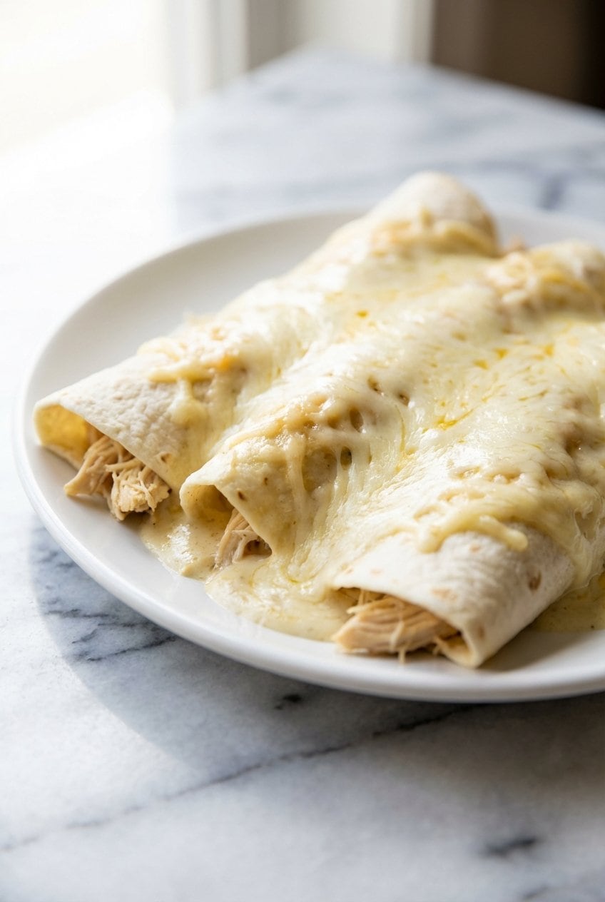 Close up of White Chicken Enchiladas
