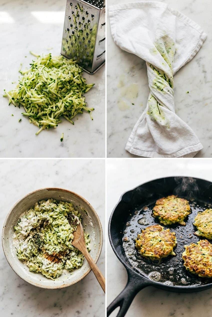 Step by step process of making zucchini fritters