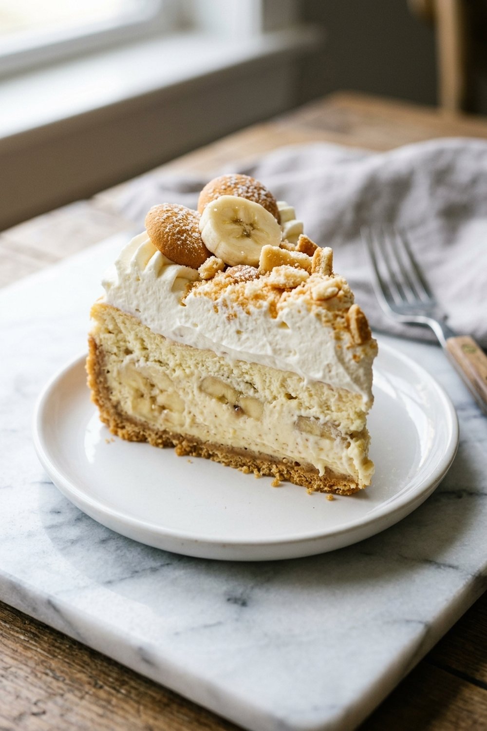 Close up of Banana Pudding Cheesecake