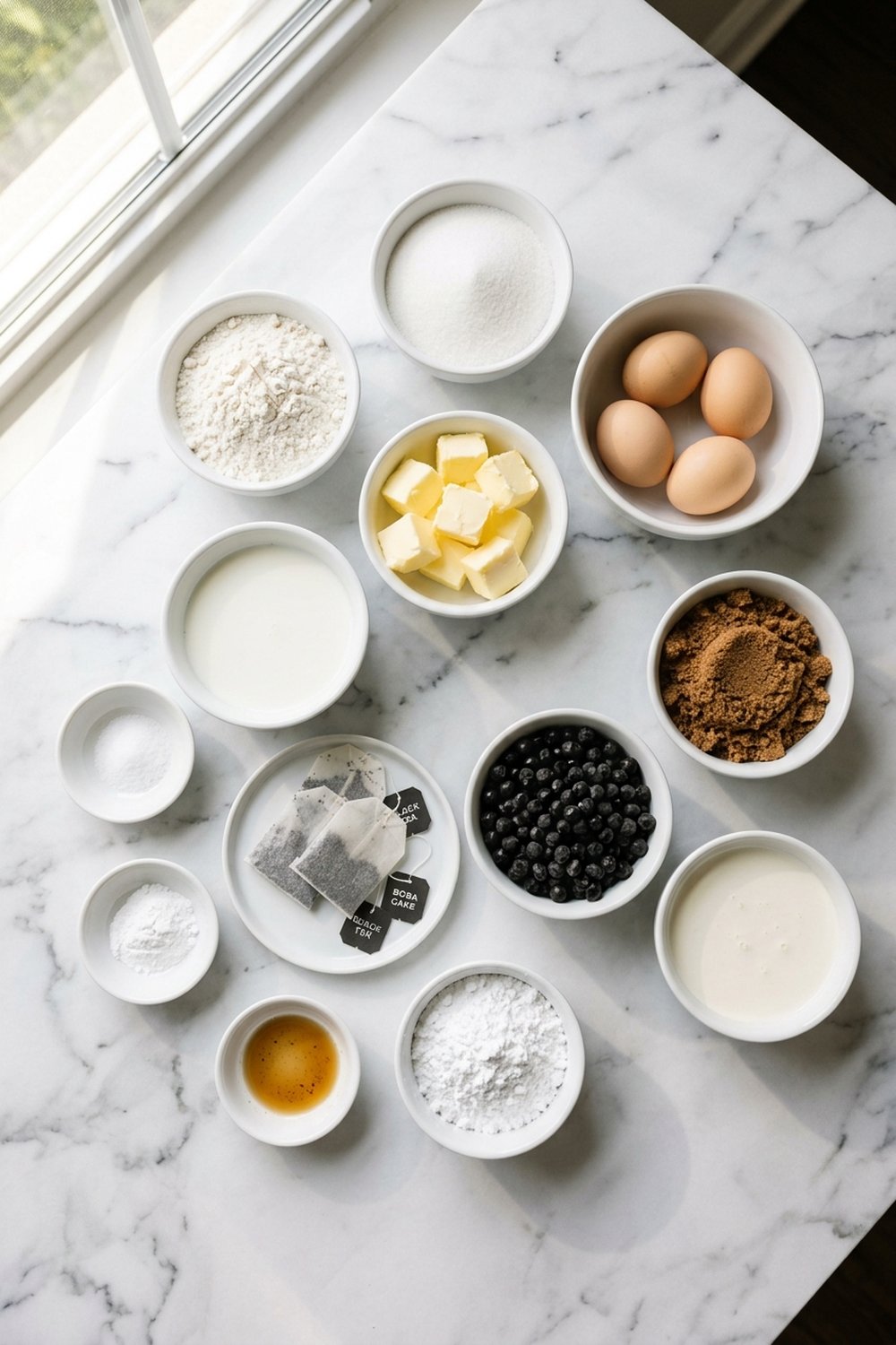 Ingredients for Boba Milk Tea Cake