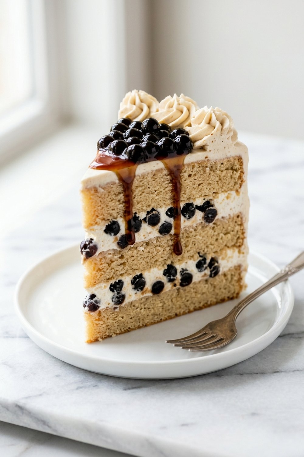 Close up of Boba Milk Tea Cake