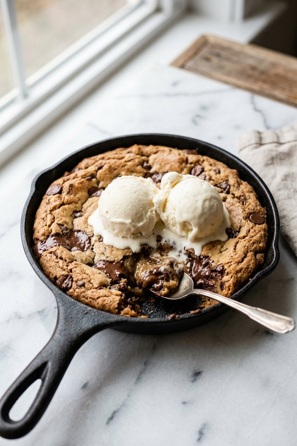 Close up of Chocolate Chip Cookie Skillet