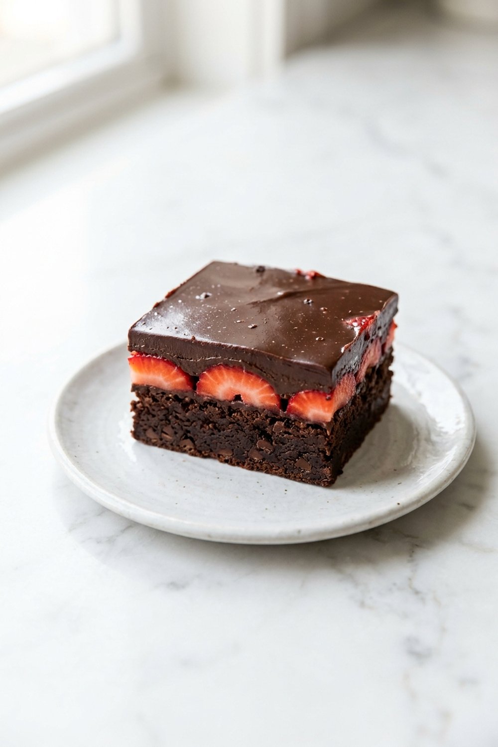 Close up of Chocolate Covered Strawberry Brownies