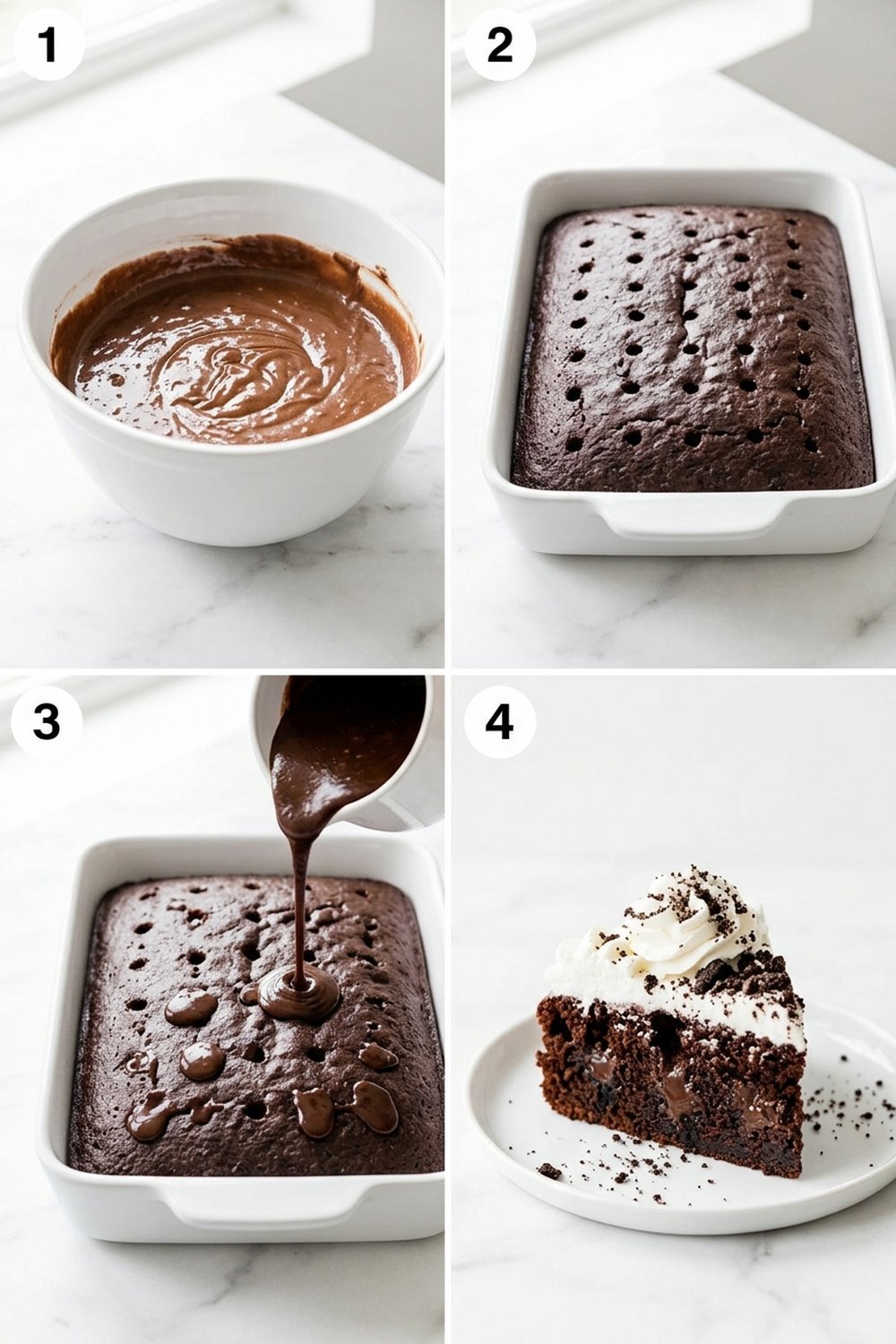 Step by step for Chocolate Fudge Poke Cake
