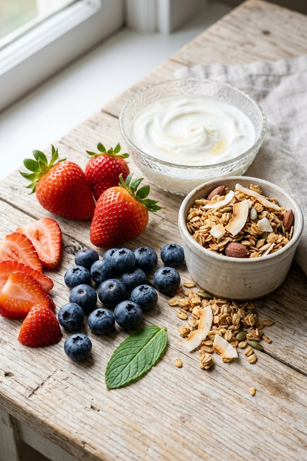 Ingredients for Chocolate Strawberry Protein Parfait