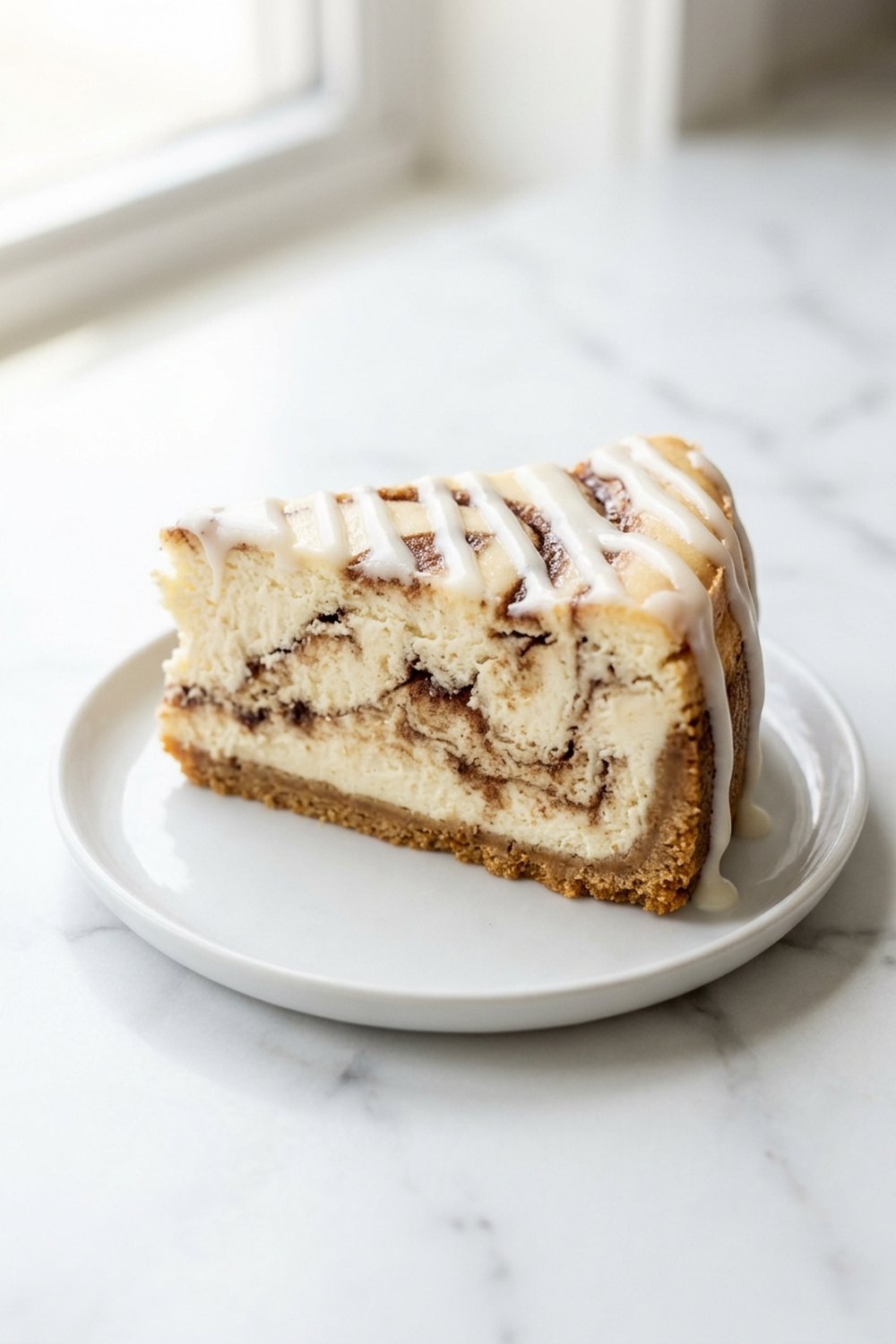 Close up of Cinnamon Roll Cheesecake