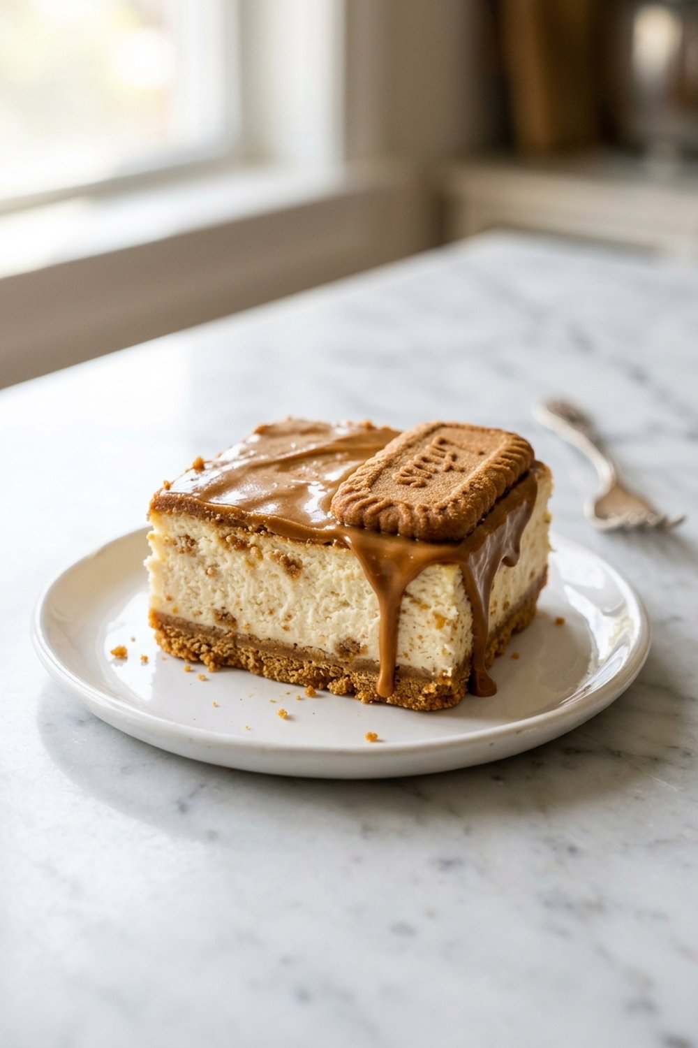 Close up of Cookie Butter Cheesecake Bars