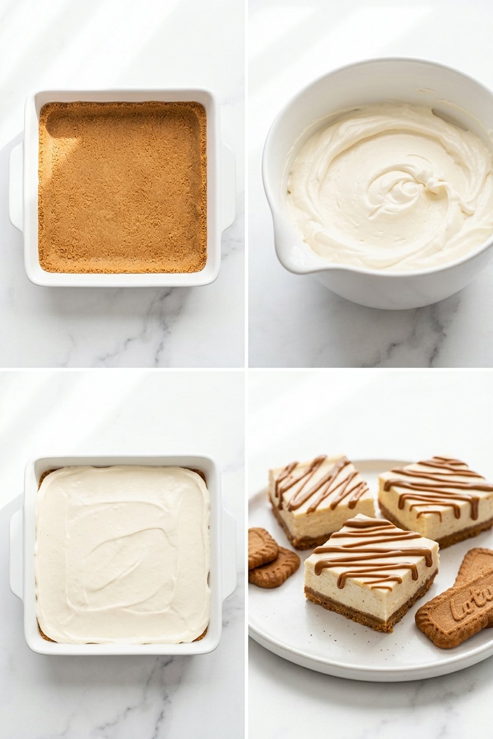 Step by step for Cookie Butter Cheesecake Bars