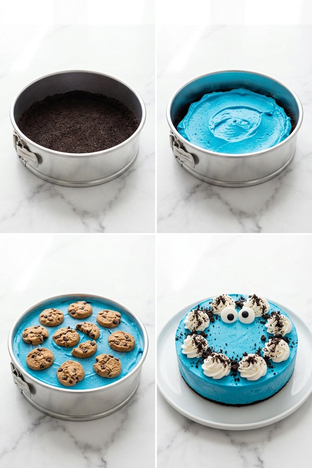 Step by step for Cookie Monster Ice Cream Cake