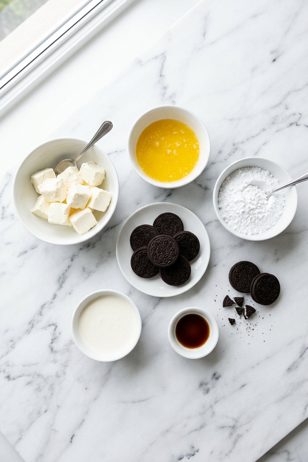 Ingredients for Cookies and Cream Cheesecake