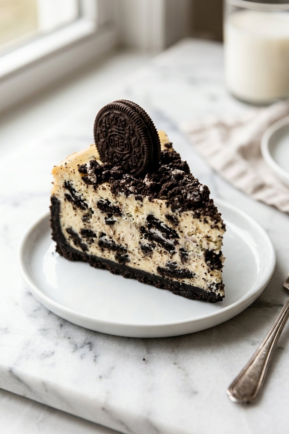 Close up of Cookies and Cream Cheesecake