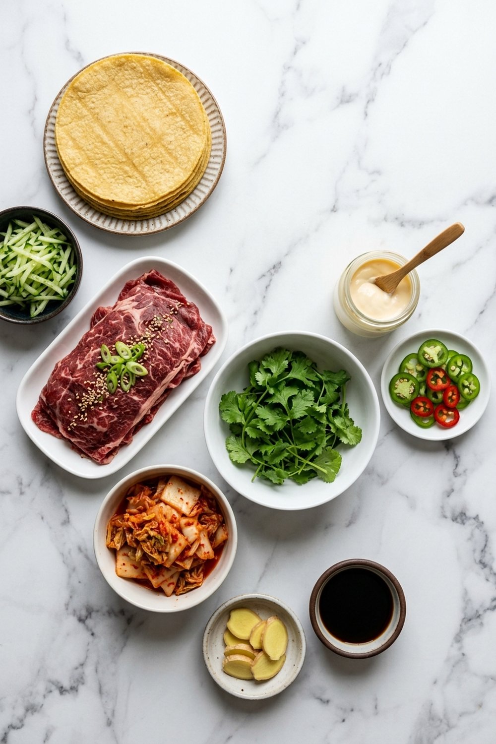 Ingredients for Crispy Beef Bulgogi Tacos