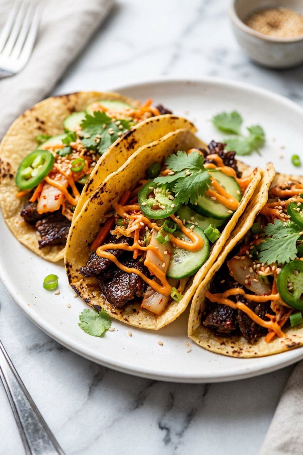 Crispy Beef Bulgogi Tacos close up