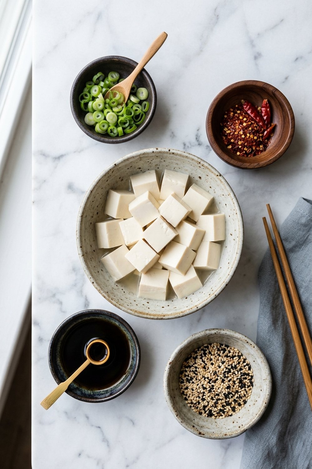 Ingredients for Crispy Honey Garlic Tofu Bowls